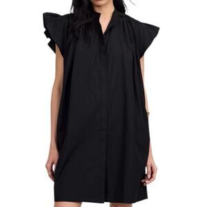 NWT Madewell Black Flutter Sleeve Button Front Mini Dress Poplin Size Small